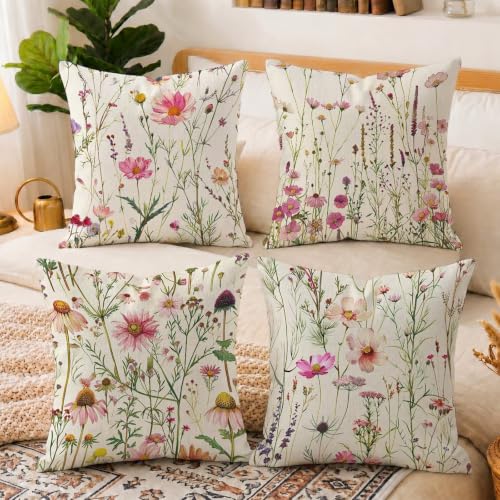 Housse de coussin 40x40cm rose lot de 4 imperméable double face fleur