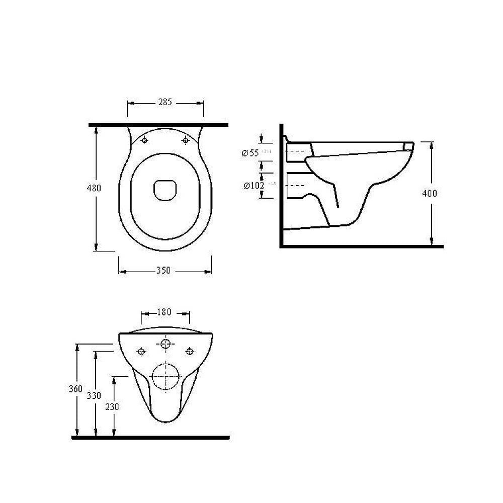 Belvit Inodoro colgante de pared, color blanco, sin borde | Tapa de inodoro con función de taharet y bidé con descenso suave, cisterna profunda, cerámica