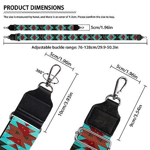 Image of Wide Bag Straps Replacement Crossbody Green Aztec Guitar Straps for Handbags /Purses /Messenger /Duffel Bags Backpack Straps Replacement Adjustable Length from 30 inch to 50.3 inch