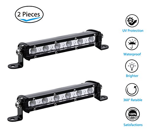 7" Off Road Light Bar Ultra-Slim Single Row 18W Cree LED Fog/Driving/Work Flood Light Compatible with Trucks ATV SUV Cars Bumper Rock + Mounting Brackets (2pcs/Set,7 inch 18W)