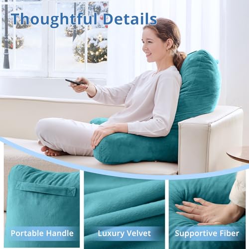 Image of Sasttie Reading Pillow for Bed, Back Pillow for Sitting Up, Teal Blue | 25 inch Backrest Support Cushion for Couch, Sofa, and Floor, Dorm Essentials, OEKO-TEX, Adjustable Down Alternative Fill