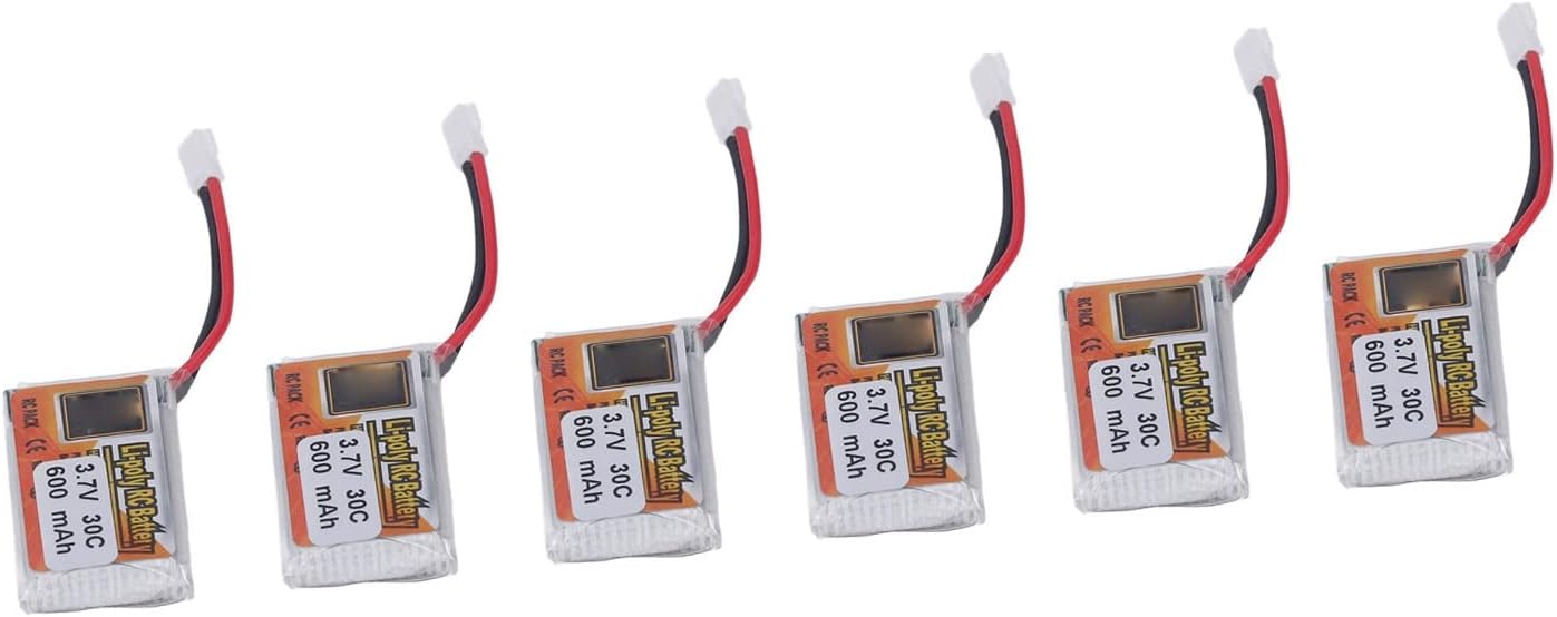 Cryfokt Long Lasting 1S 30C 600mAh Lipo Battery Pack for RC Car, 6pcs Li Poly Battery with XH2.54 White Plug Charger