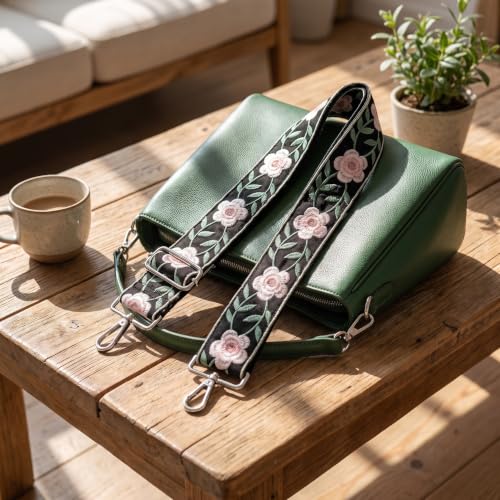 Image of Flower Purse Strap Replacement Embroidery Crossbody Shoulder Strap for Handbag Canvas Purse Extender Accessories