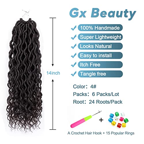 Goddess Locs Crochet Hair - 6 Packs 14 Inch Curly Faux Locs Crochet Hair For Black Women, Crochet Pre-Looped Curly Hair Soft Locs Synthetic Braiding Hair Extensions (14 Inch, 4#) #TOP1