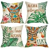 Tiki Bar Zubehör - 4 Stück Dekorative Tiki Bar Kissen, Strandhütte Zubehör, Tropische Strandhütte Zubehör, Hawaii-Stil Kissen für Zuhause Sofa Bett Terrasse Vintage Grunge Hawaii Hütte Insel Dekor