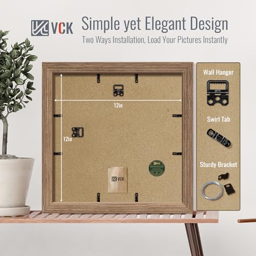 Image of VCK 12x12 Frame 5 Pack, Walnut Wood, 8x8 Mat, Glass, for Picture Prints