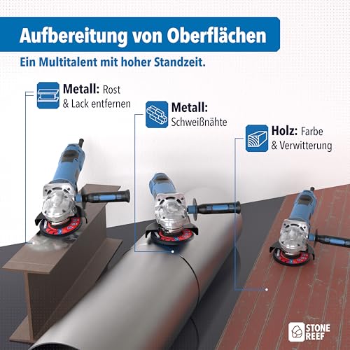 Fächerscheiben 4er-Set [125mm] Winkelschleifer Fächerscheibe, Schleifscheiben - Schruppscheiben, Fächerschleifscheibe, Glasgewebe Trägerteller, präzises Schleifen und Entgraten mit Lamellenscheiben