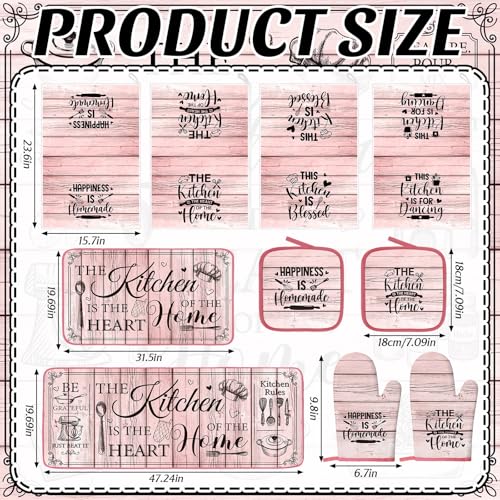 Fourluoo 10 Pcs Farmhouse Pink Kitchen Decor and Accessories Set Kitchen Towels and Rugs Pot Holders Oven Mitts for Cooking Baking Mom Housewarming Gifts by Fourluoo - Used condition - Image 3