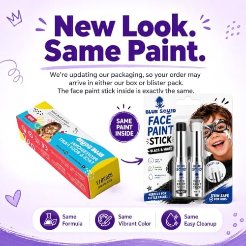 Blue Squid Black & White Face Paint Stick - Water based Body Paint for Adults & Kids - Vegan Hypoallergenic Twist-Up Non-Toxic Makeup Stick for Cosplay, & SFX (Black & White) - 1