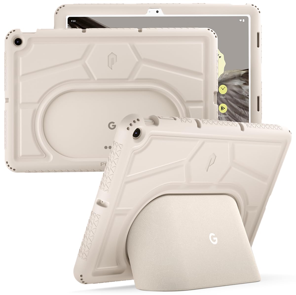 Poetic TurtleSkin Series for Google Pixel Tablet Case 11 inch (2023), Heavy Duty Shockproof Rugged Kids Friendly Drop Protection Silicone Cover Case, Porcelain