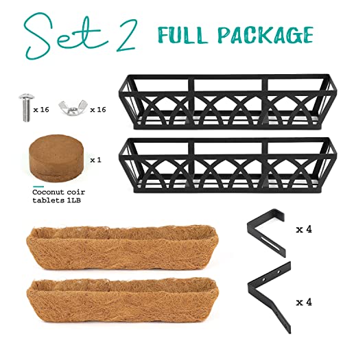 Wimart Window Box Railing, 24 Inch Black Metal Hanging Flower Planter Basket With Coco Liner For Outdoor Balcony Porch Fence Patio For Home, Office And Hotel (Black - 2 Pcs/Set) #TOP3