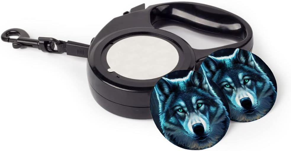 Neon Wolf Retractable Pet Leash - Colorful Leash - Graphic Art Dog Leash - 118 inches