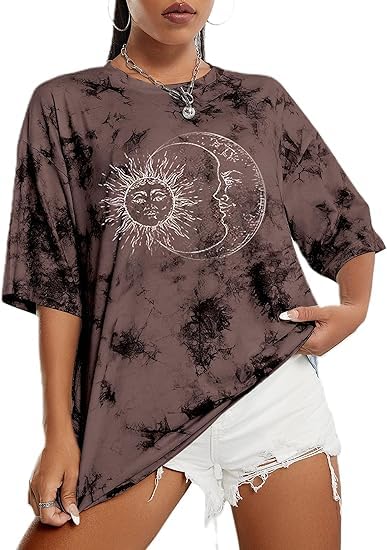 RemidooWomen's Casual Crewneck Short Sleeve Oversized T Shirt Rainbow Graphic Tees