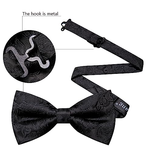 Image of Barry.Wang Paisley Striped Bow Tie for Men Silk Pre-Tied Bowtie Pocket Square Cufflinks Set Formal Wedding Party Prom