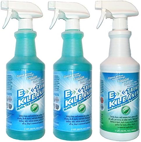 Extreme Kleaner  3 botellas de 828 ml paquete variado 2 limpiadores de vidrio y azulejos, 1 multiusos  no tóxico, limpiadores verdes
