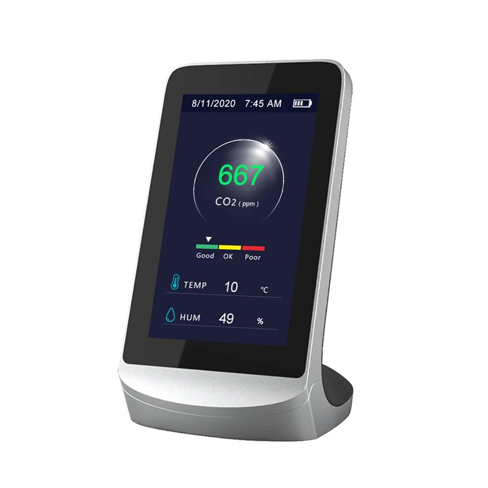 Monitor multifunción de Calidad del Aire con Pantalla a Color for Interiores, Detector CO2, Temperatura, Humedad y Gases Alta precisión for el hogar Alta sensibilidad para Laboratorio(DM72C)