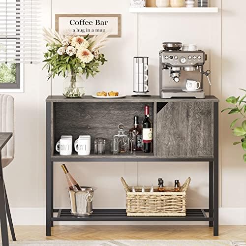 Bestier Coffee Bar with Storage Buffet Cabinet Kitchen Sideboard with Adjustable Shelves Console Table for Kitchen Dinning Room Living Room Hallway Entrance, Gray