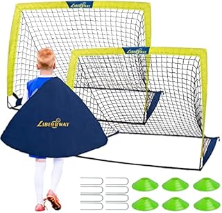 LIBERRWAY Soccer Goal 4'x 3' Portable Kids Soccer Goals for Backyard or Indoor Pop Up Soccer Net with 6 Training Cones, Carrying Bag, 8 Ground Stakes, 2 Set
