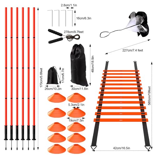 Supvision 24Pcs Soccer Agility Training Equipment Set Ultimate AgilityPoles Cones Ladder More for Quick Assembly and Easy Portability Suitable for All Skill Levels Enhance Speed Orange - Thumbnail 2