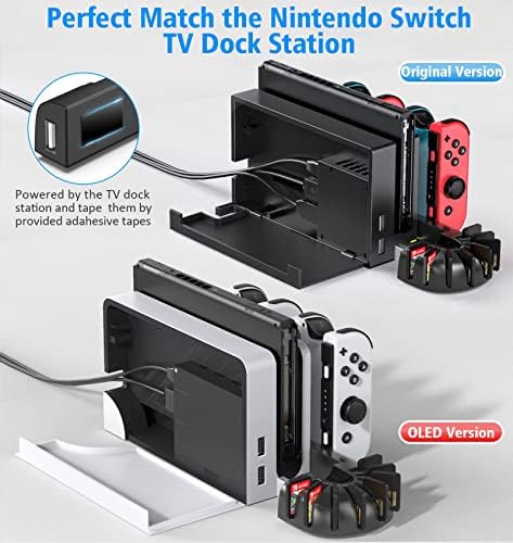 Switch Controller Charger Dock Station Compatible with Nintendo Switch Accessories & OLED Model Joycons, KDD Joycon Charging Dock Station with Upgraded 8 Game Storages, Game Accessories - 1
