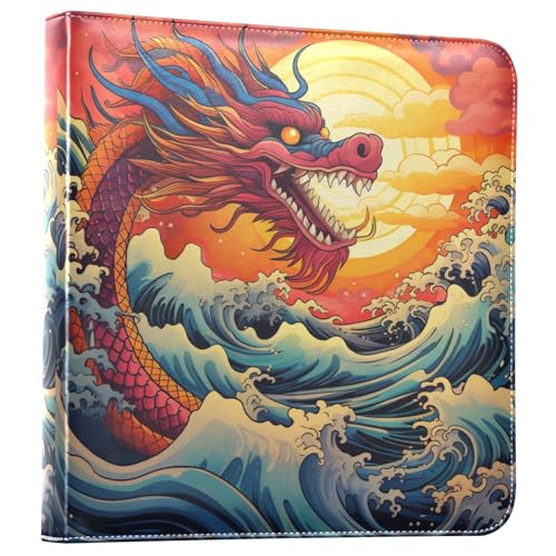 JIPONI Chinese Dragon Large Photo Album, DIY Leather Cover Scrapbook Albums for 4x6 5x7 6x8 Pictures, Self Adhesive Memory Book for Wedding, Baby, Family