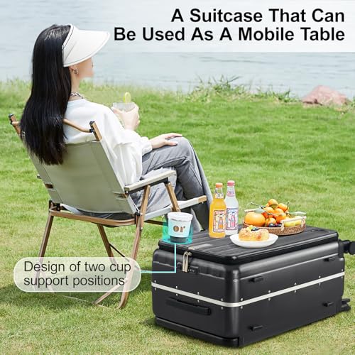 Image of Hanke Multifunctional 26 Inch Hard Shell Suitcases with Wheels Travel Approved Luggage Large Rolling Suitcase Checked Luggage for Women Men(Jet Black)