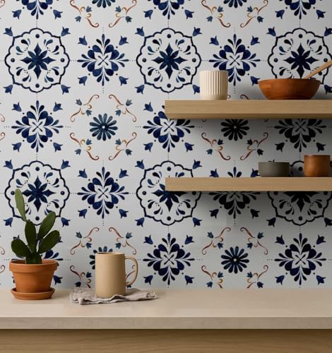 Papier peint autocollant floral bleu pour masquer et protéger une crédence - 4