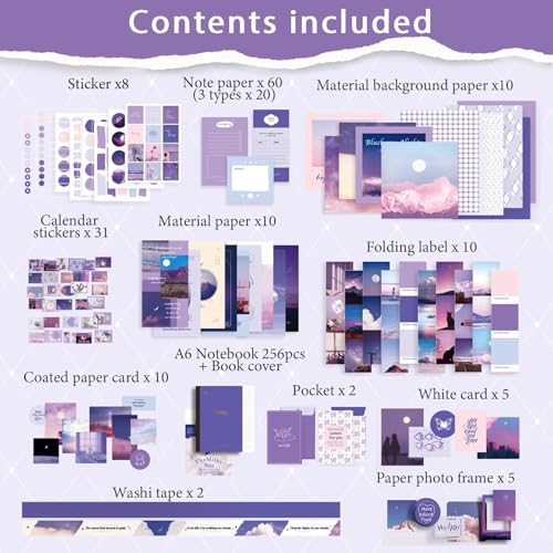 Miniatura 2 de Roeowene 410 Pcs Journal Kit Scrapbooking Pegatinas Scrapbook Papeles Diy Scrapbooking Materiales Papeleria Aesthetic Diario Album Scrapbook Manualidades Regalos Mujeres Adolescentes-Morado