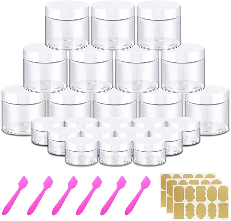 AMORIX Conjunto de Frascos Recarregáveis com Tampas, 12 Unidades de 120 mL e 12 Potes Redondos de 20 g, com Etiquetas e Espátulas