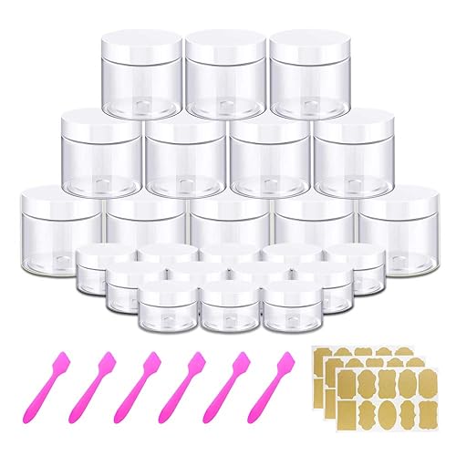 Recipientes de slime de 4 onzas con tapas + frascos redondos de muestras de 0.71 oz (juego de 24) recipientes de plástico pequeños vacíos con tapas