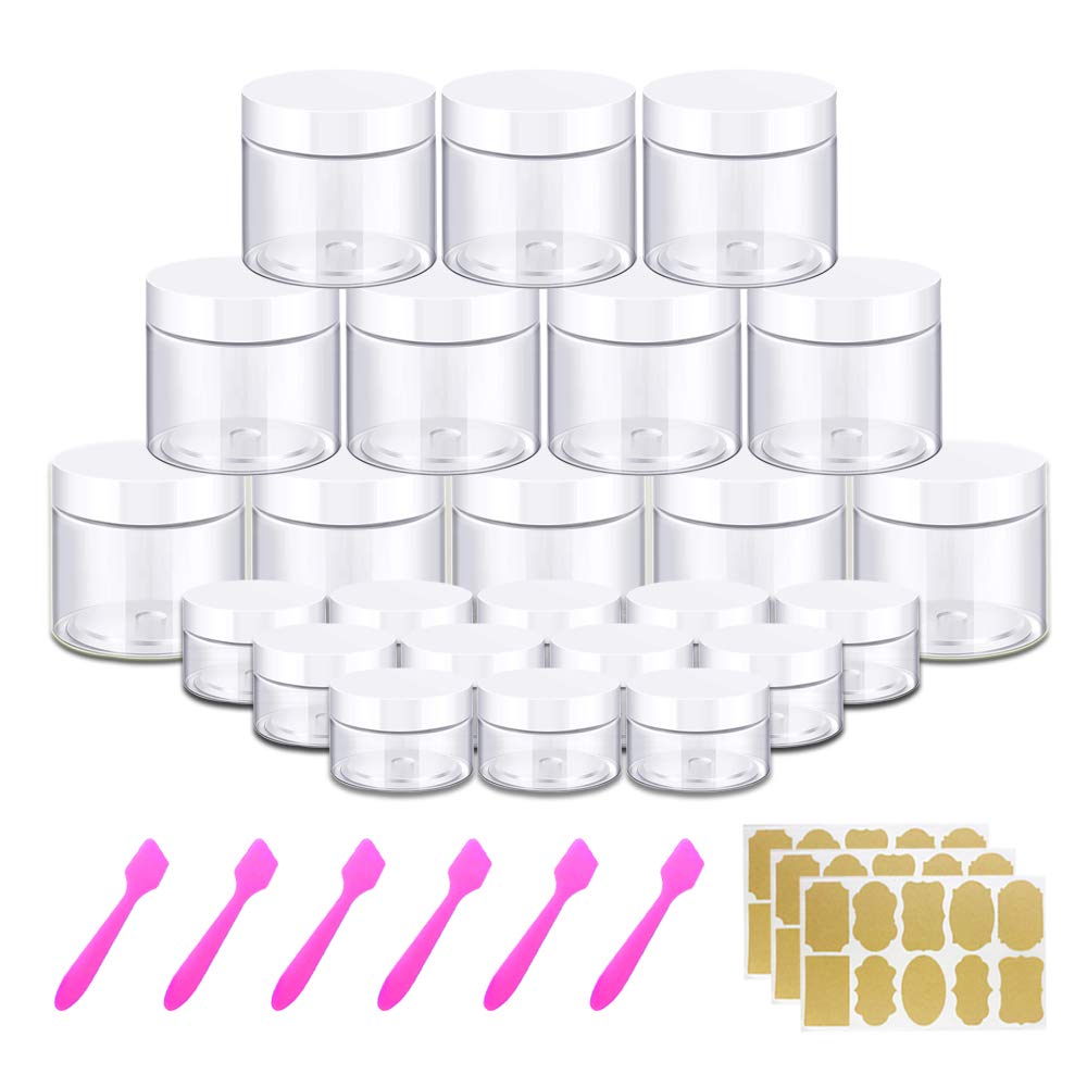 4OZ Slime Containers with Lids + 20 Gram Round Samples Jars (Set of 24)- Empty Small Plastic Containers with Lids for Lip Scrub, Body Butters, Cream, Slime, Craft Storage