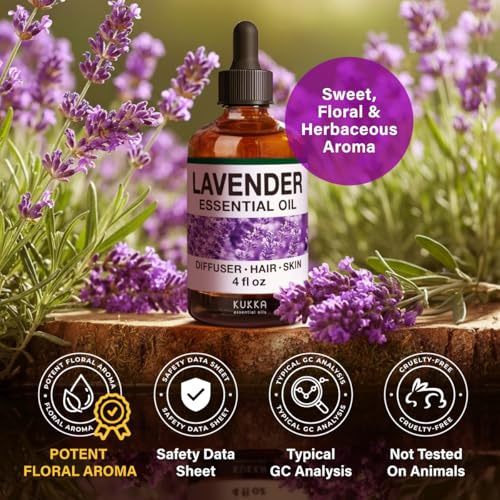 Image of KUKKA Lavender Essential Oils - 4 Fl Oz - for Hair, Skin, Diffuser, Aromatherapy & DIY Soap Making Scent (Pack of 2)