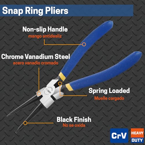Image of 7 inch Internal Snap Ring Pliers with Straight Jaw, Cr-V Steel | Circlip Pliers for Retaining Ring Removal and Installation