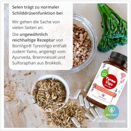 BonVigo® Power DU0 240 Kapseln - 2x SCHILDDRÜSE / 2x GUTE LAUNE Ideale Ergänzung - Es tragen bei zu normaler Funktion von Schilddrüse und Immunsystem (Selen), Psyche und Nervensystem (Vitamin B6)