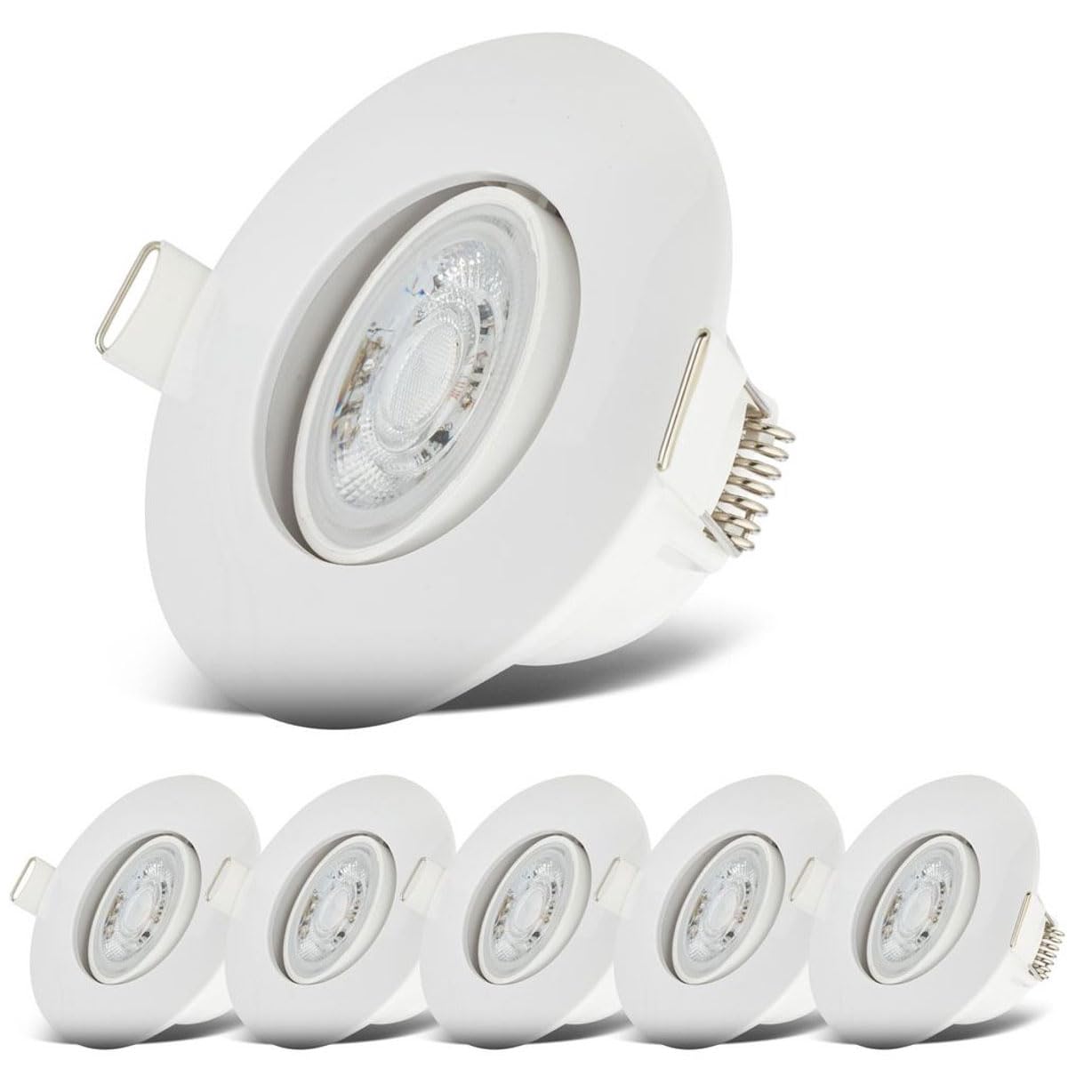 B.​K.​Licht - Lot de 6 spots LED encastrables 230V, orientables pour salle bain IP65, plafond, lampe bain, 9 x 4,​2 cm (DxH), blanc