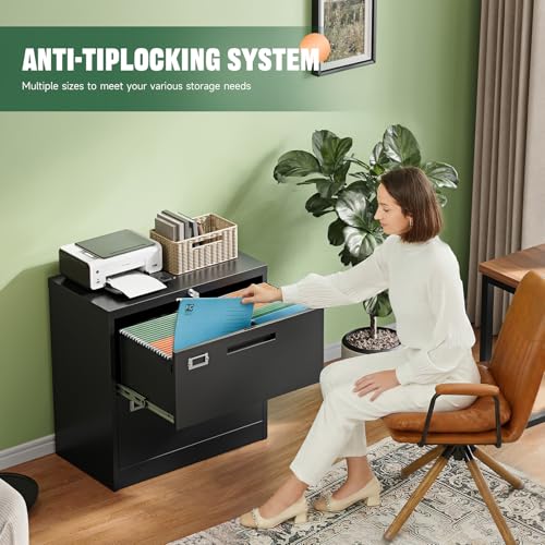 Image of Letaya 2 Drawer File Cabinet with Lock,Metal Lateral Filing Cabinet for Home Office,Hanging Letter /Legal /A4 Size (Black, H27.95xW28.35xD15.74)