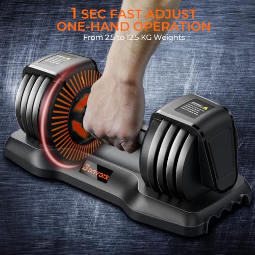 1PC Hanteln Hantelset - Bonvork 5-in-1 Gewichtssets mit Antischlottender Texturen-Griff für Training & Fitness, 1-Sekunden-Einstellbare Gewichte mit Gusseisen (12.5, Kilogramm) – Bild 3