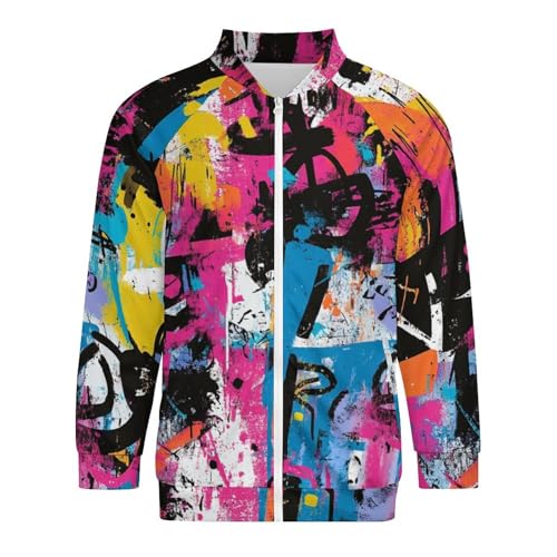 Bomber Jackets for Men 2025 Graffiti Print Long Sleeve Windbreaker Casual Full Zip Novelty Lightweight Varsity Jackets4