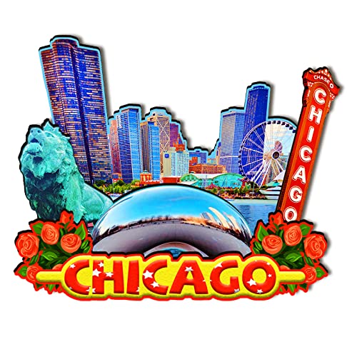 Imán decorativo de madera USA Chicago - 3D redondo miniatura 1