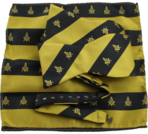 Set de Corbata de Moño y Pañuelo Mason Rayas Negro/Oro