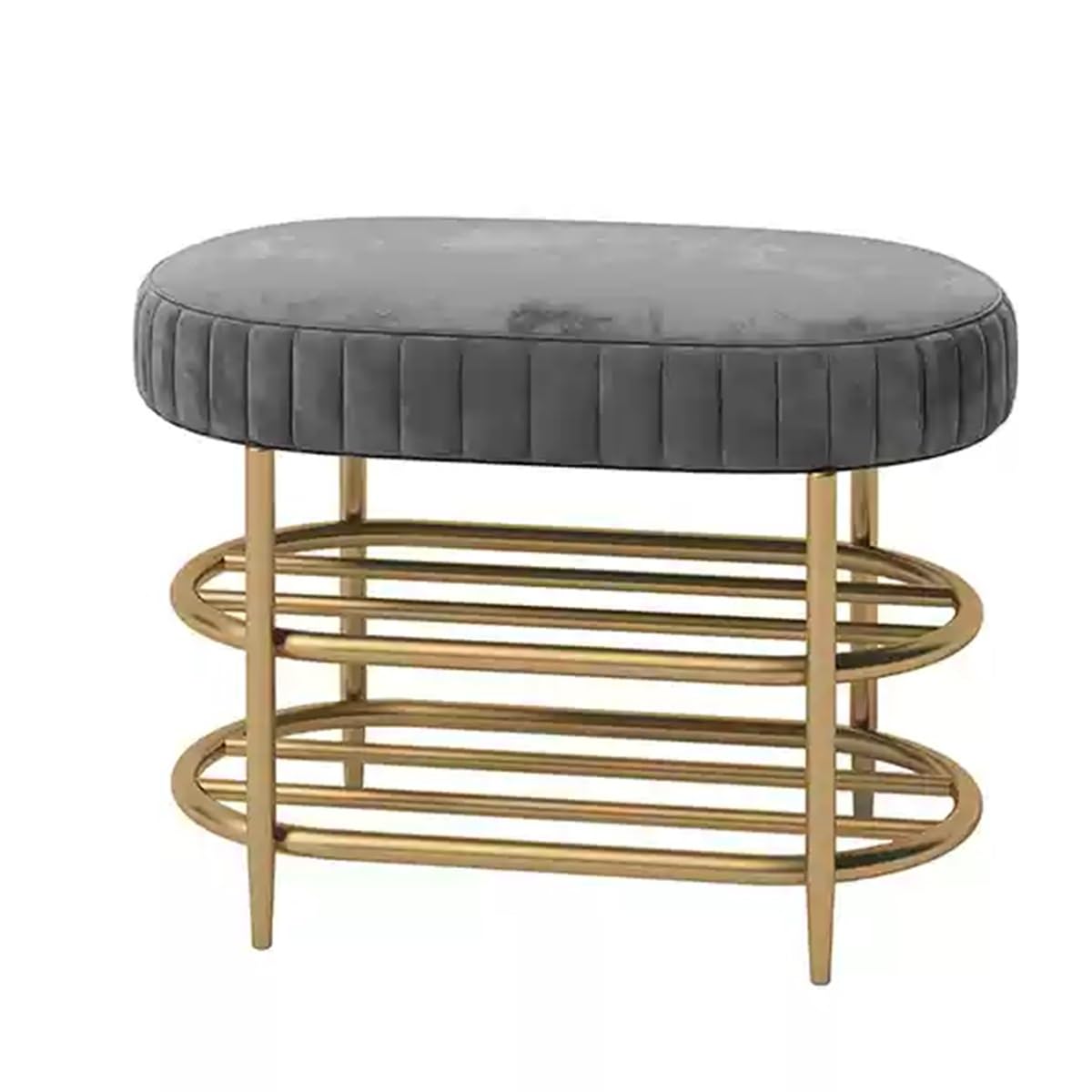 LWJSOCP Upholstered Shoe Bench with Storage and Gold Legs Gray Fabric Entryway Bench with Shoe Rack and Shelf for Living Room 23.6 inch