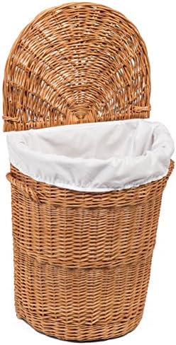 Prestige Wicker Small Wicker Half Round Laundry Basket Lined, Wood, Natural, 38 x 30 x 50 cm