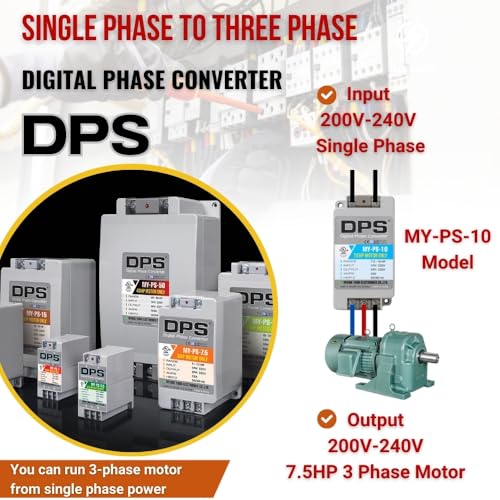 Image of DPS Single to 3 Phase Converter, MY-PS-10 Model is Used for a 7.5HP(5.5kW) 23Amps 200-240V 3 Phase Motor, Input /Output 200V-240V, UL /CE Certified