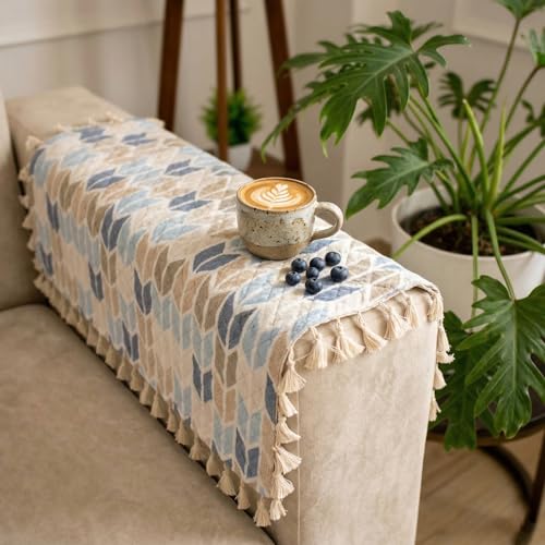 Image of STITCHNEST Printed Quilted Sofa Arm Cover with Tassels | Stylish Hand Rest Protector | Soft & Durable | 18 x 22 Inches