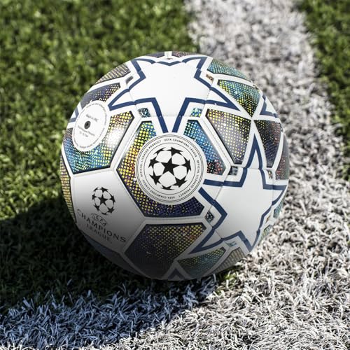 Hy-Pro UEFA Champions League Fußball, Größe 5, offiziell lizenziert, Training, Match, Merchandise, Sammlerstück für Kinder und Erwachsene, tolles Fußballgeschenk, Weiß/Blau/Grün
