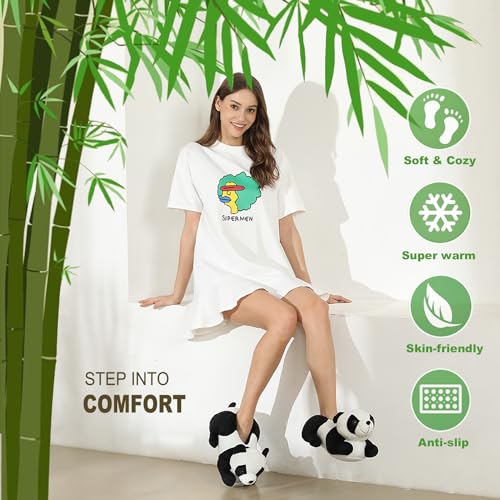 Onmygogo Indoor Fuzzy Winter Animal Panda and Cow Plush Slippers for Adult Women Men Boys Girls Kids3