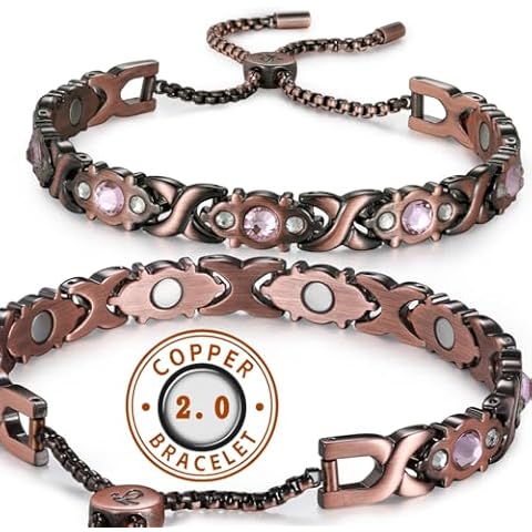 RainSo Women Pure Copper Magnetic Bracelets Adjustable Design with Display Box (Pink Crystal) Cover