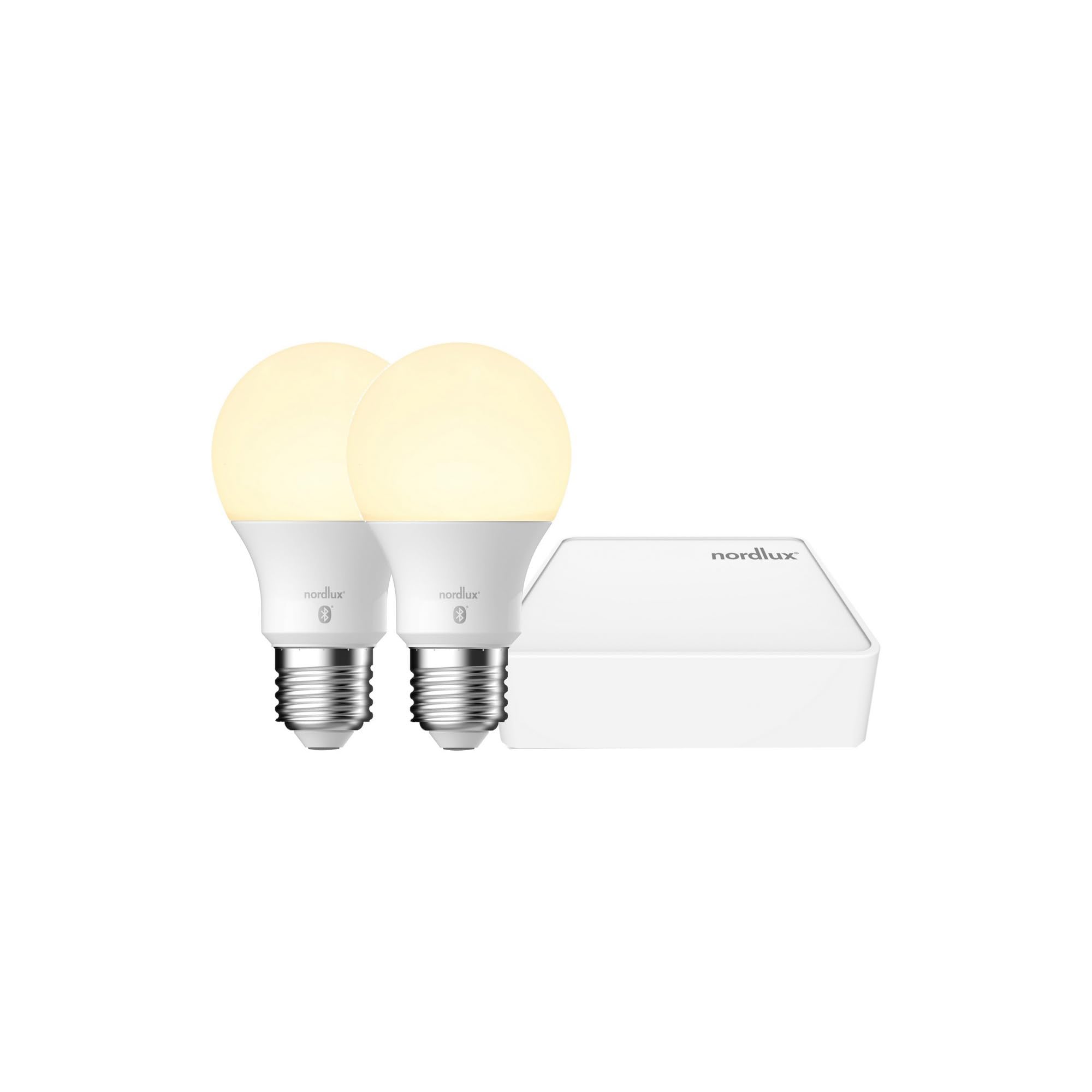 Nordlux Smart Home LED Leuchtmittel u. Brücke E27 2er Set 900lm 2200-6500K 7W 80Ra 240° App Steuerbar 6x6x10,9cm