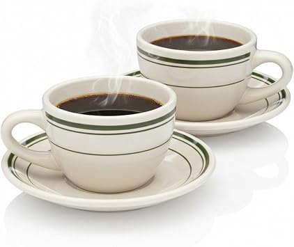 HISTORY COMPANY Original 1950 Classic Jersey Diner Coffee Cup and Saucer, Two 2-Piece Sets