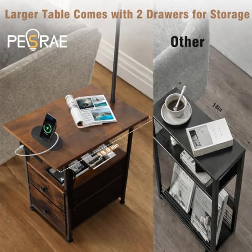 Image of PESRAE Floor Lamp with Table & 2 Drawers, End Table with Lamp | Charging Station with USB, Type-C & AC Outlet; 9W LED Bulb with 3 Color Temperatures for Bedroom, Living Room & Home Office
